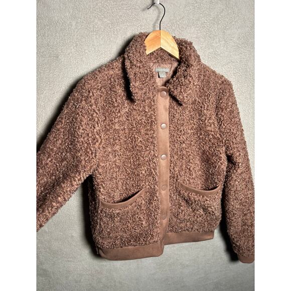 Falls Creeks Brown Faux Fur Sherpa Button Up Sweatshirt Jacket Womens Size Small - Picture 3 of 5